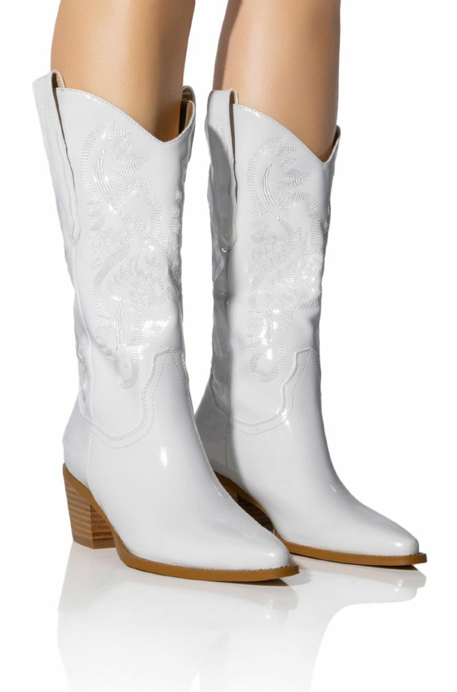 Shoes * | Azalea Wang Andrea Chunky Western Boot In White