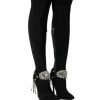 Shoes * | Azalea Wang Caesar Knee High Rhinestone Fringe Boot In Black