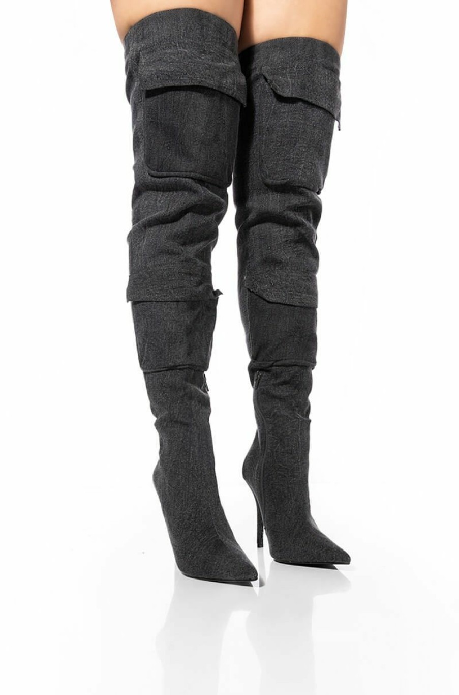 Shoes * | Motofox Stiletto Over The Knee Boot In Denim Black