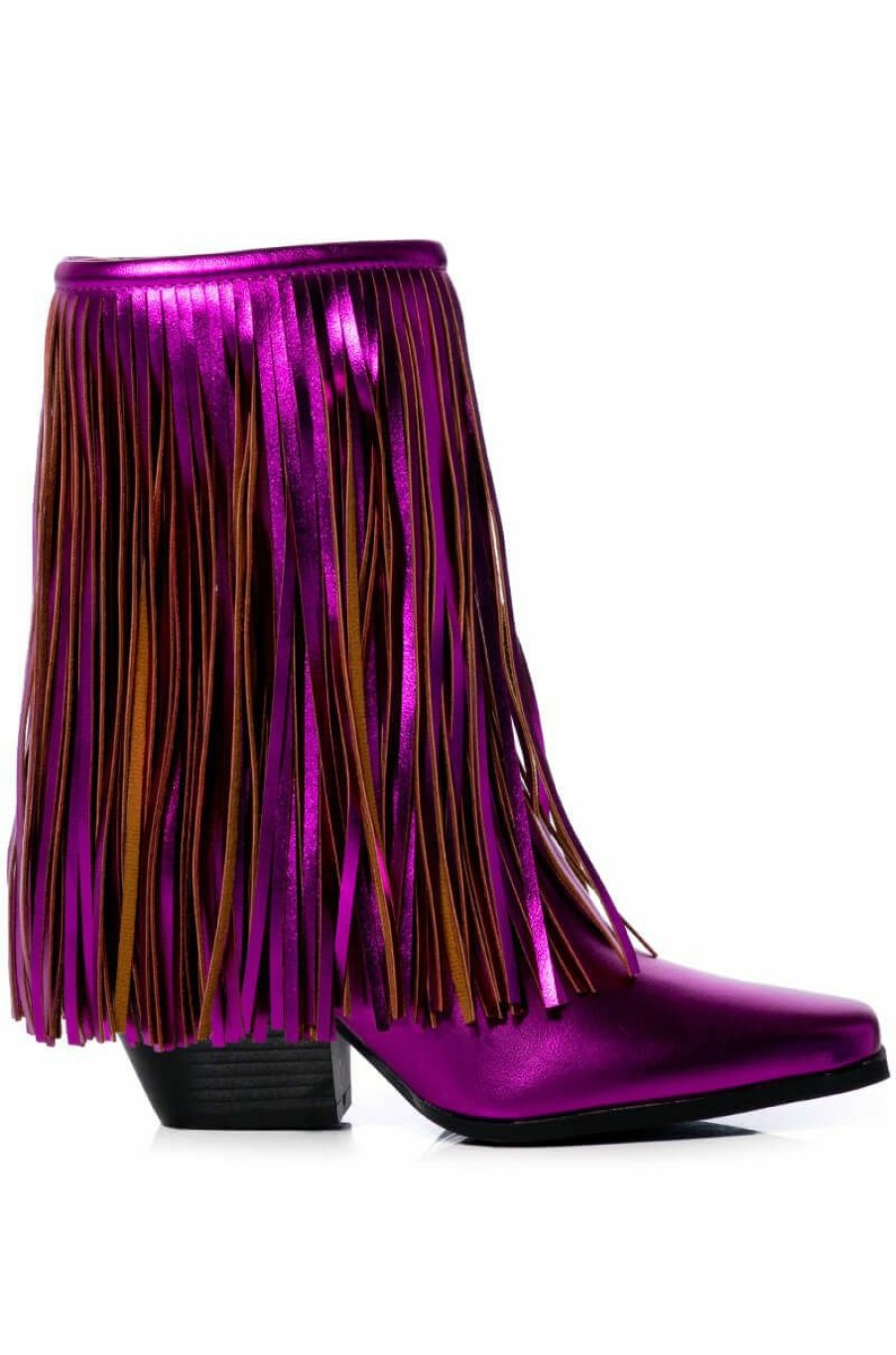 Shoes * | Azalea Wang Scarlett Chunky Western Fringe Bootie In Fuchsia