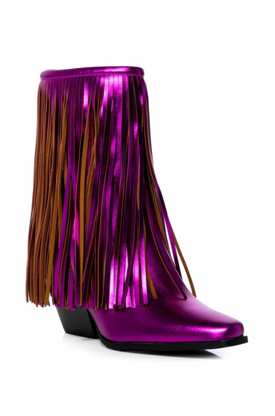 Shoes * | Azalea Wang Scarlett Chunky Western Fringe Bootie In Fuchsia