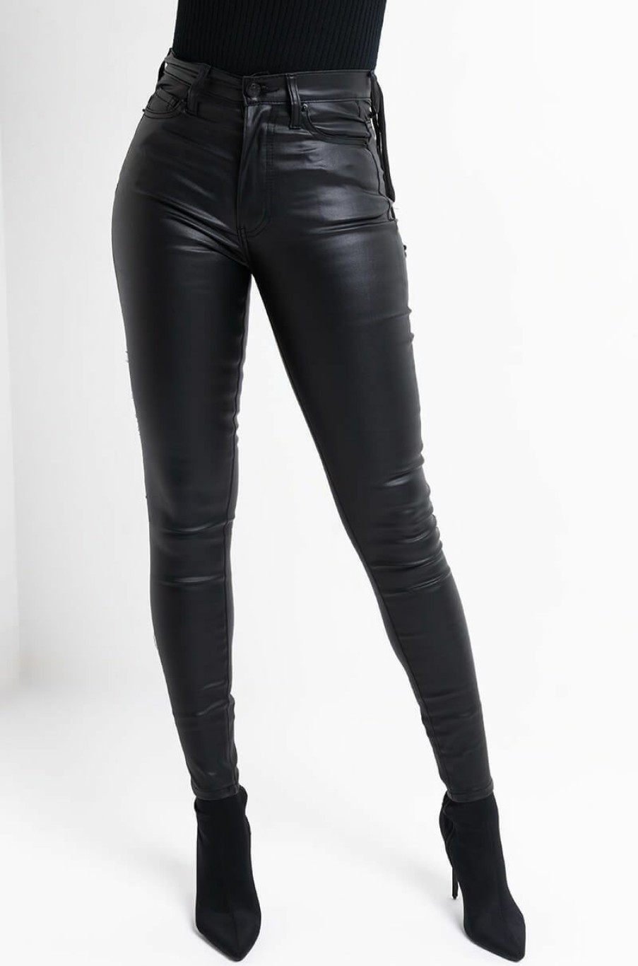 Bottoms * | On Duty Vegan Leather Lace Up Skinny Pants With 4 Way Stretch