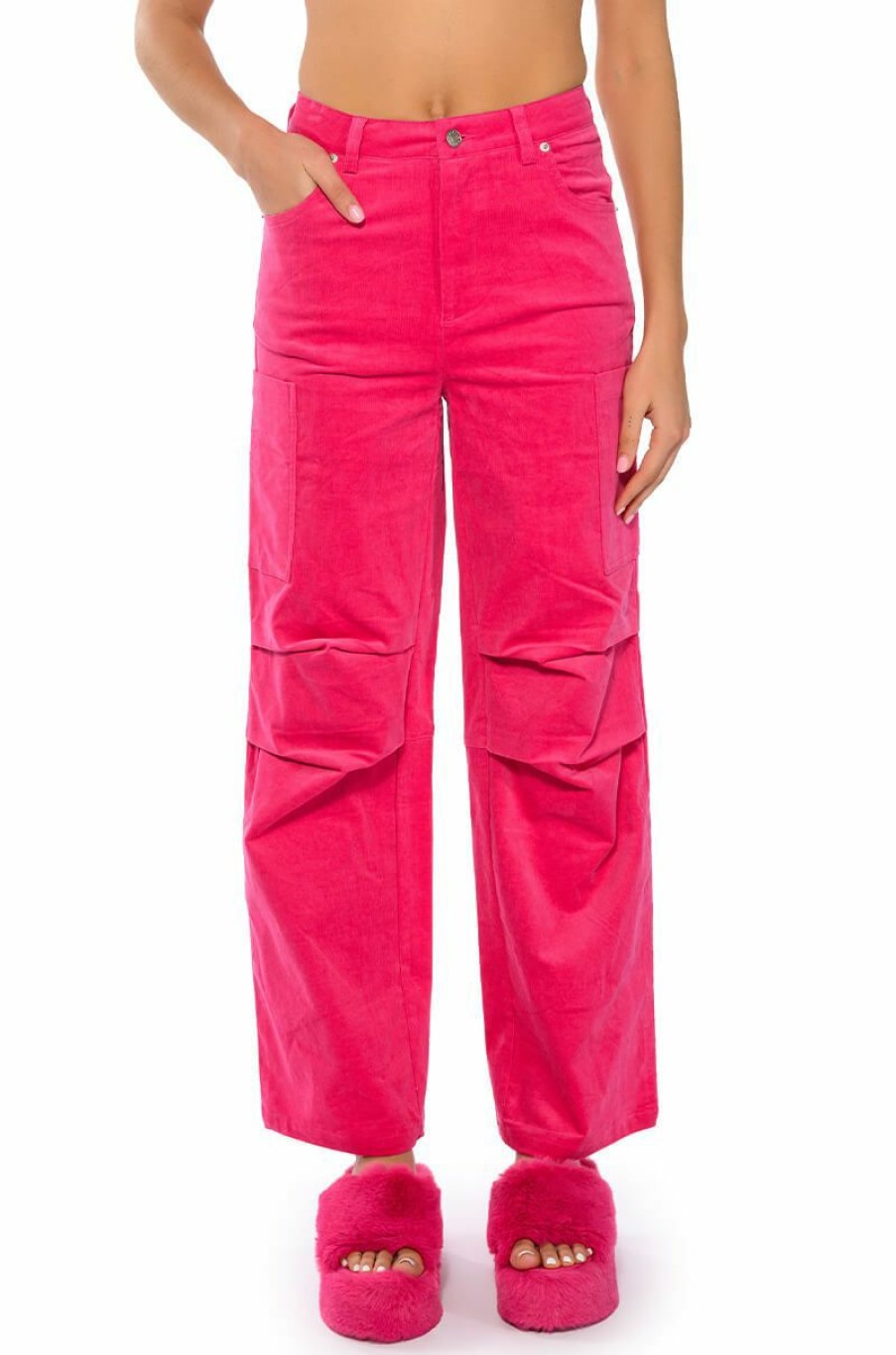 Bottoms * | Not A Secret Relaxed Corduroy Pants Pink