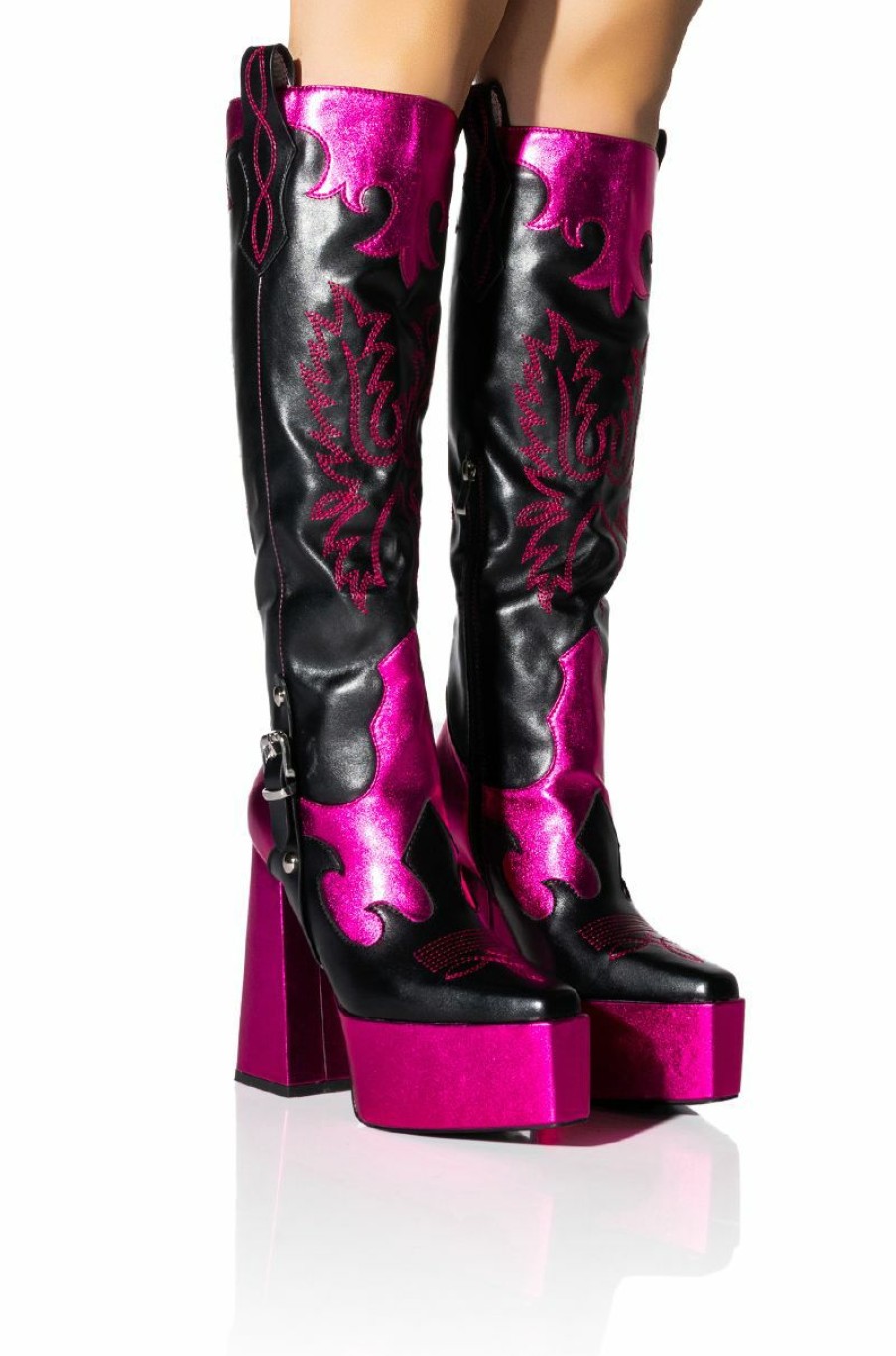 Shoes * | Azalea Wang Liliana Chunky Western Platform Boot In Pink