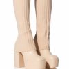 Shoes * | Exactly Sis Knit Fold Over Chunky Heel Platform Boot In Nude