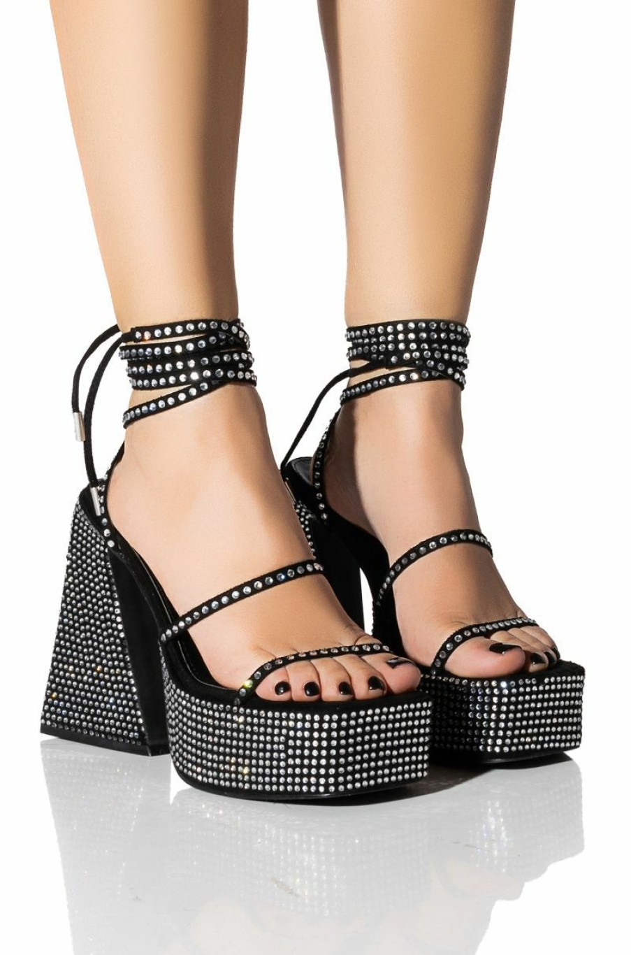 Shoes * | Azalea Wang Deirdre Embellished Chunky Sandal Black