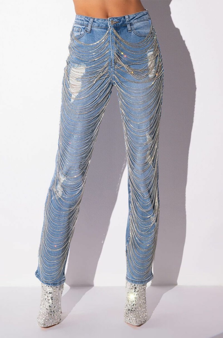 Bottoms * | Diamonds Are Forever Straight Fit Jeans Light Blue