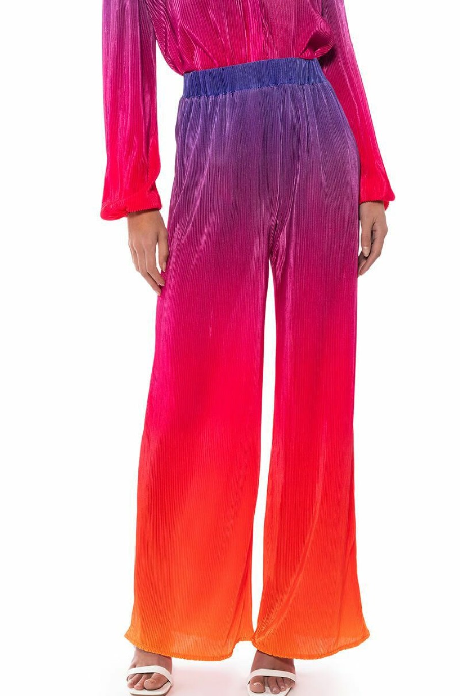 Bottoms * | Day To Night Pleated Satin Wide Leg Pants In Red Multi