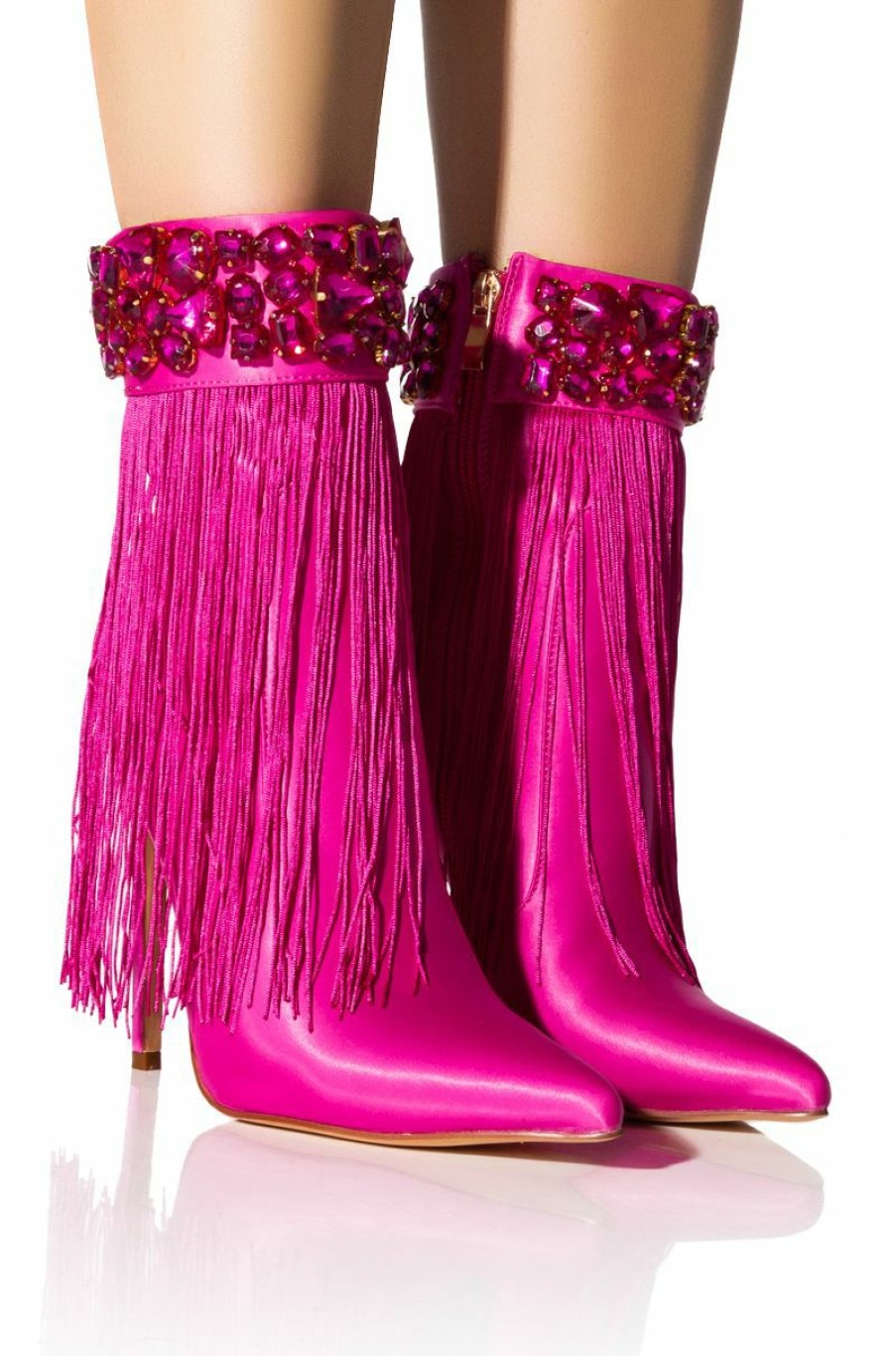 Shoes * | Azalea Wang Averi Embellished Fringe Bootie In Pink