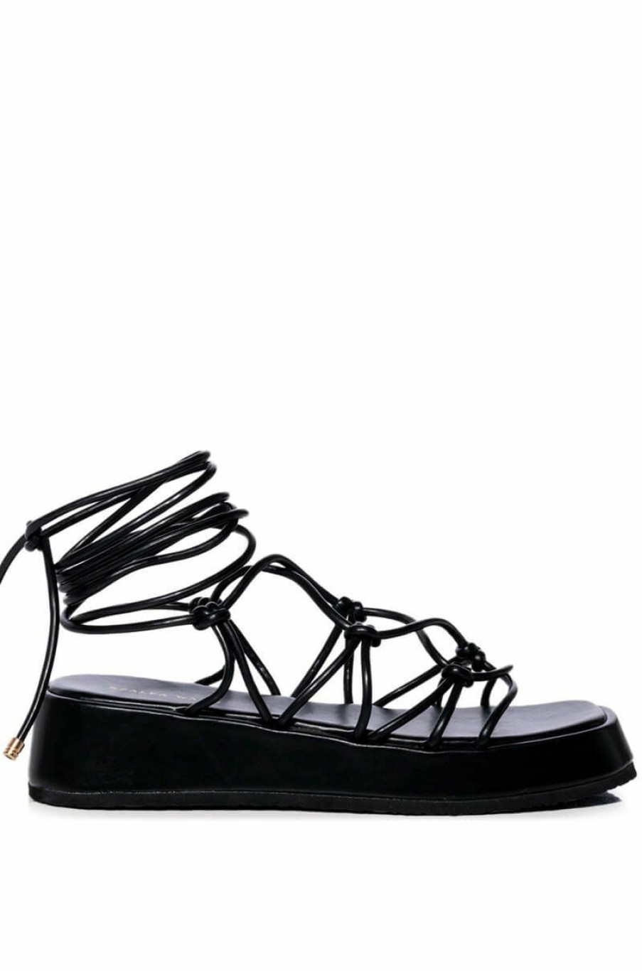 Shoes * | Azalea Wang Natacha Strappy Lace Up Flat Sandal In Black