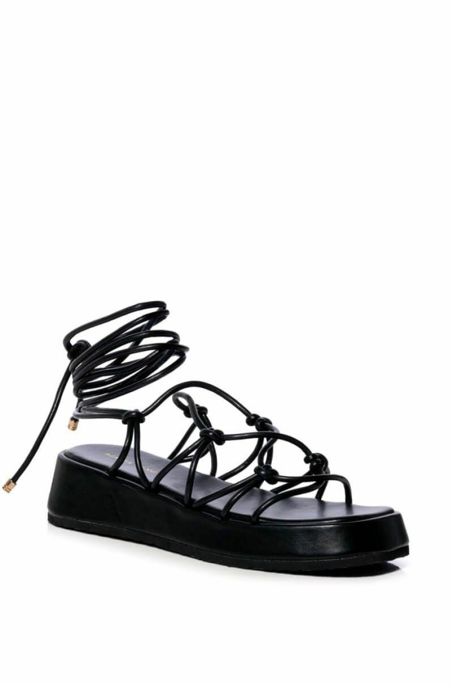 Shoes * | Azalea Wang Natacha Strappy Lace Up Flat Sandal In Black