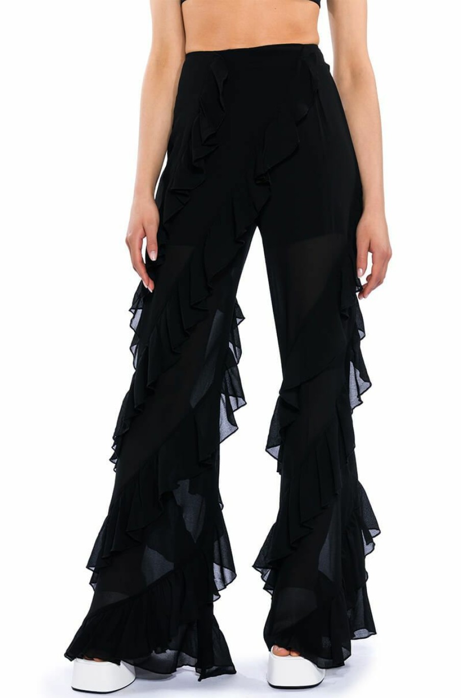 Bottoms * | Nina Ruffle Trouser Black