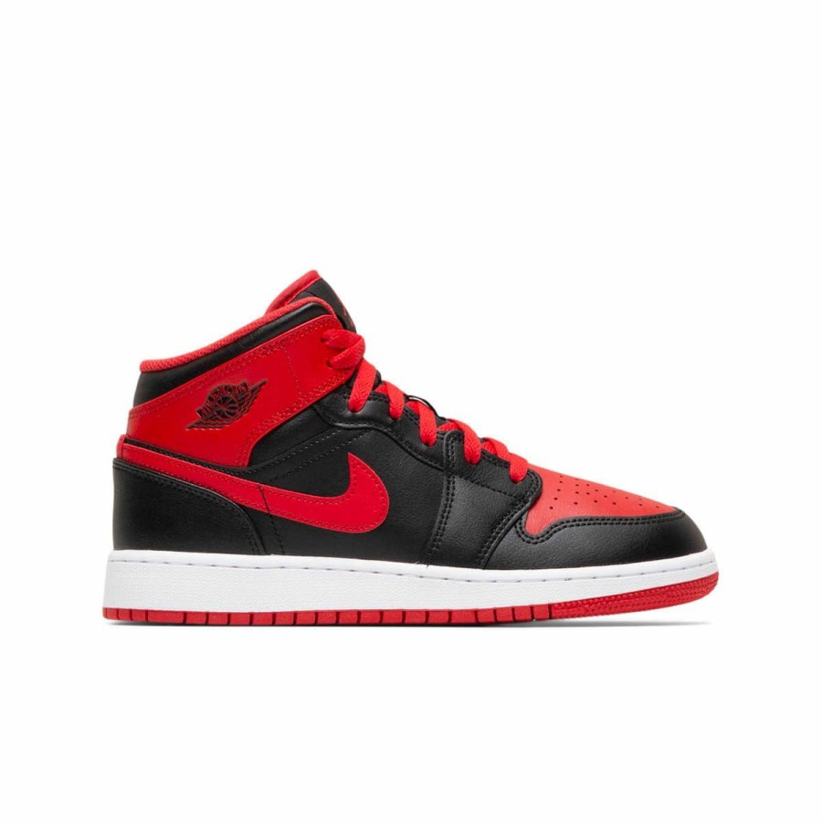 Footwear * | Air Jordan 1 Mid Gs Black/Fire Red-White [060]