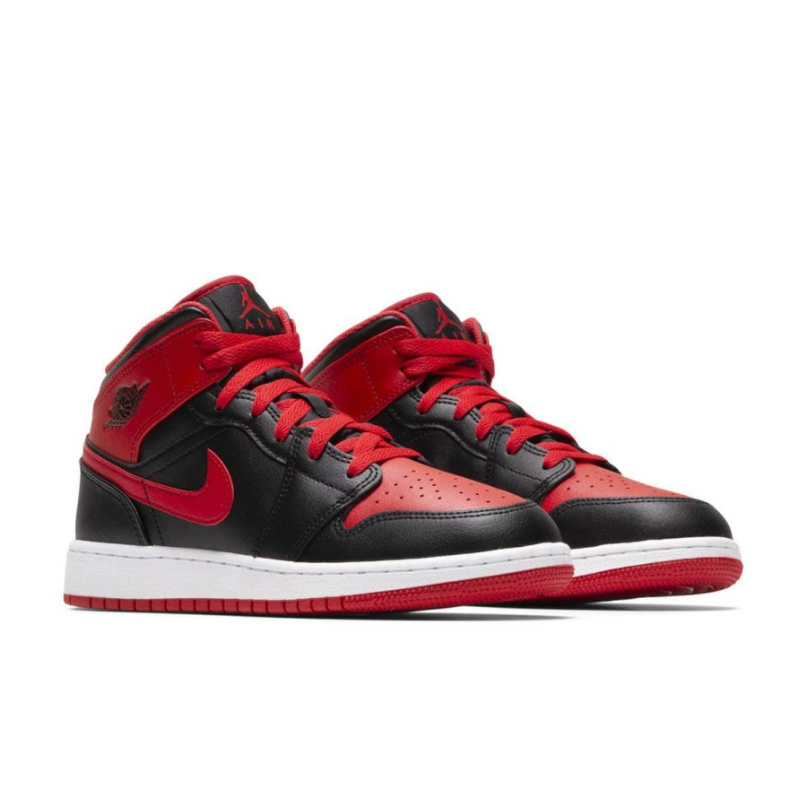 Footwear * | Air Jordan 1 Mid Gs Black/Fire Red-White [060]