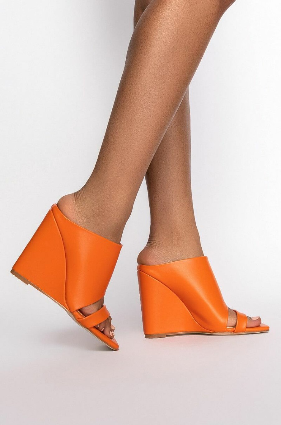 Shoes * | Azalea Wang Love Me Tender Square Toe Wedge Sandal In Orange