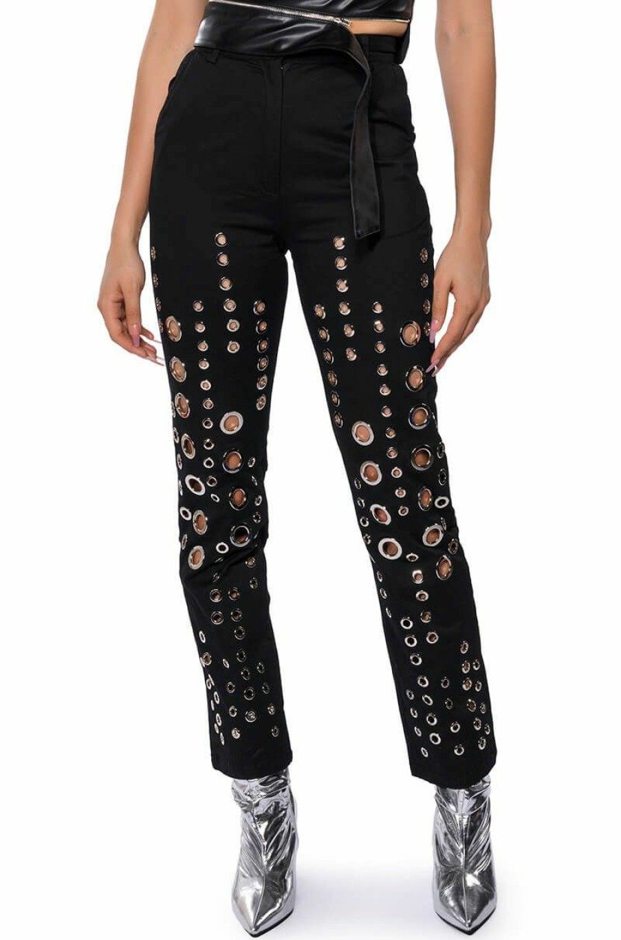 Bottoms * | Too Much For You Hardware Detailed Pants Black