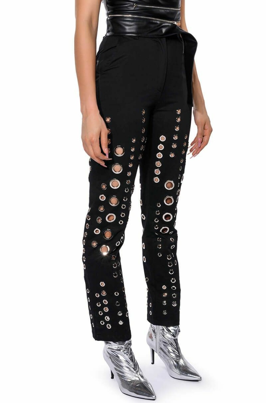 Bottoms * | Too Much For You Hardware Detailed Pants Black