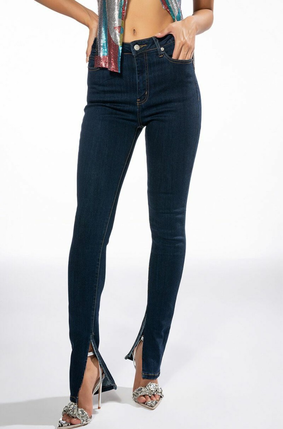 Bottoms * | Catch Me High Rise Skinny Jeans Dark Blue Denim