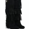 Shoes * | Dixie Fringe Wedge Boot In Black