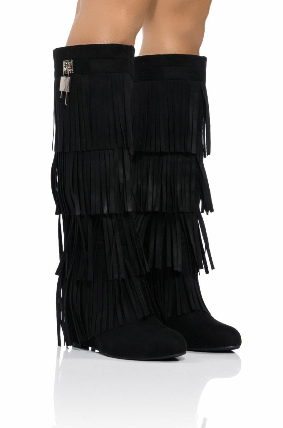 Shoes * | Dixie Fringe Wedge Boot In Black