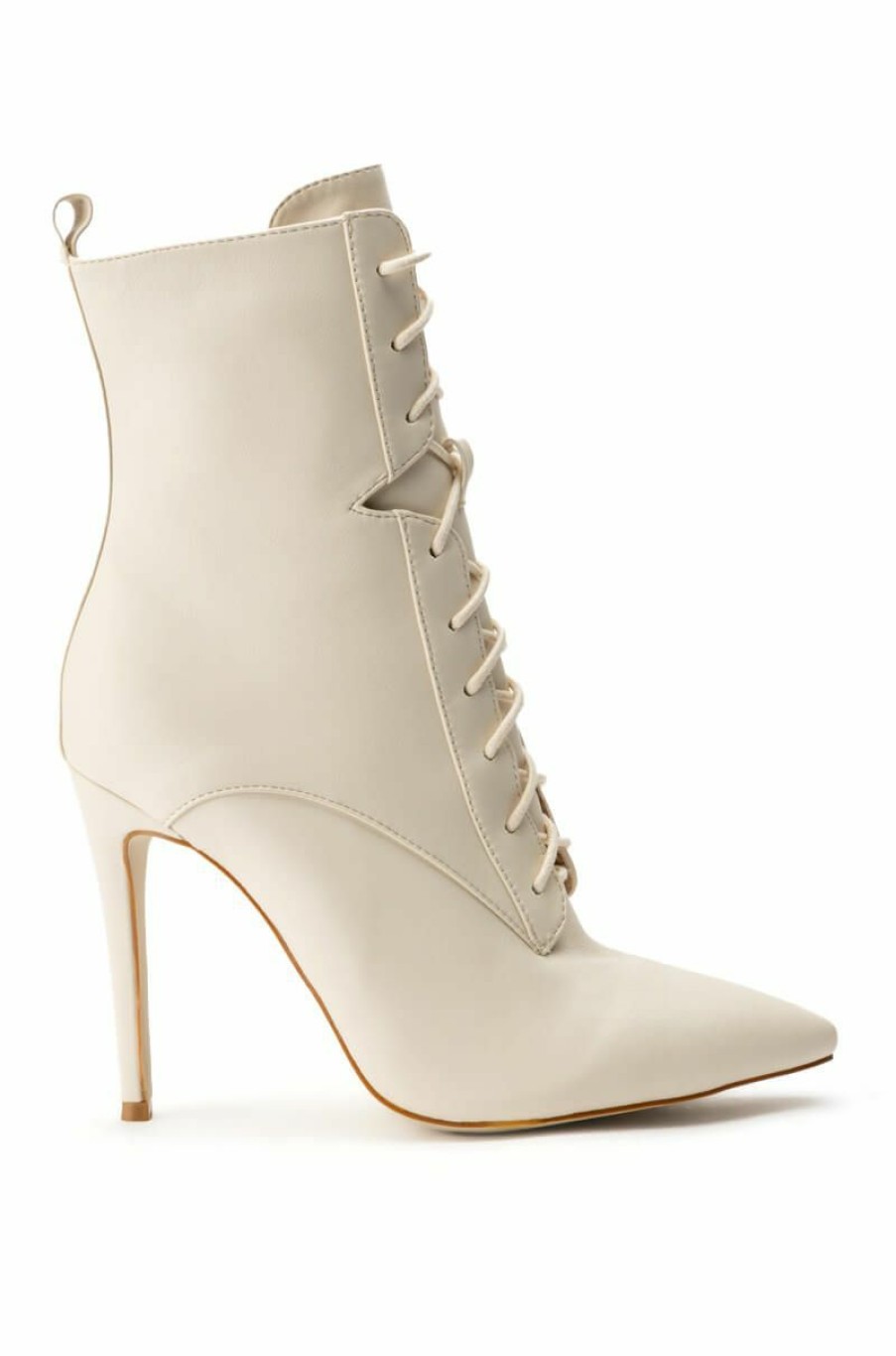 Shoes * | Azalea Wang Astoria Lace Up Stiletto Bootie In Bone