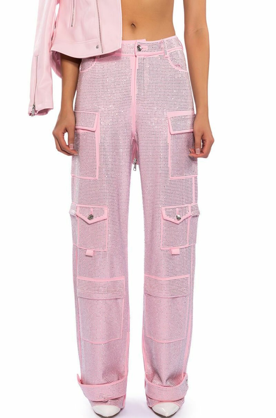 Bottoms * | Ammo Bonne Soiree Rhinestone Cargo Pants In Pink