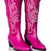 Shoes * | Genuine Leather Iggy Metallic Western Style Below The Knee Boot In Fuchsia