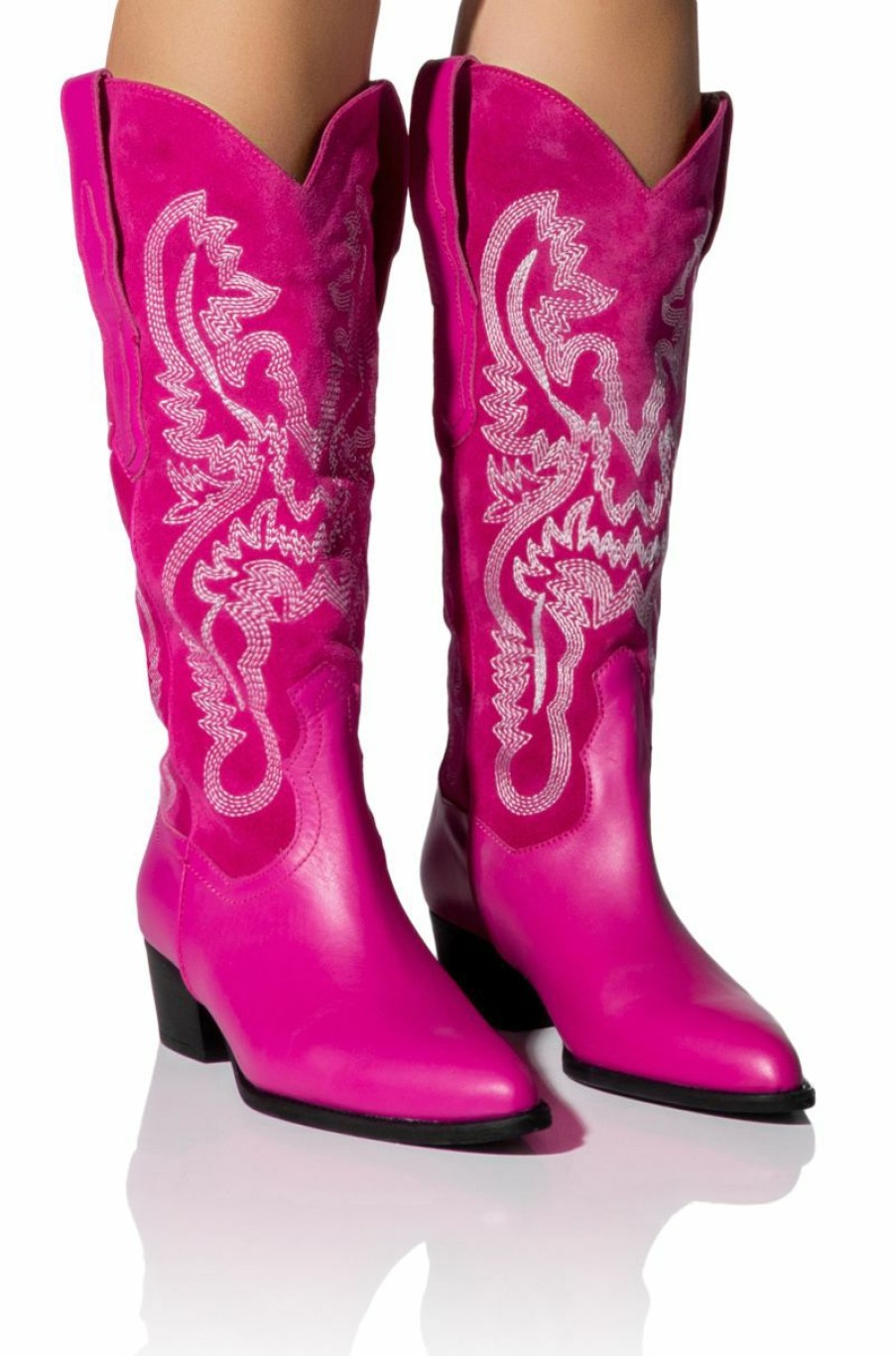 Shoes * | Genuine Leather Iggy Metallic Western Style Below The Knee Boot In Fuchsia