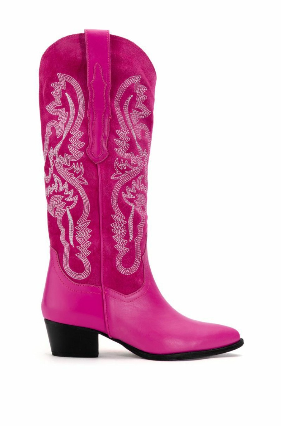 Shoes * | Genuine Leather Iggy Metallic Western Style Below The Knee Boot In Fuchsia