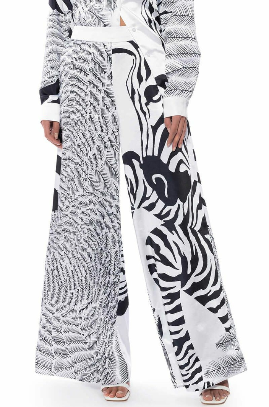 Bottoms * | Into The Night Wide Leg Pull On Pant Black White