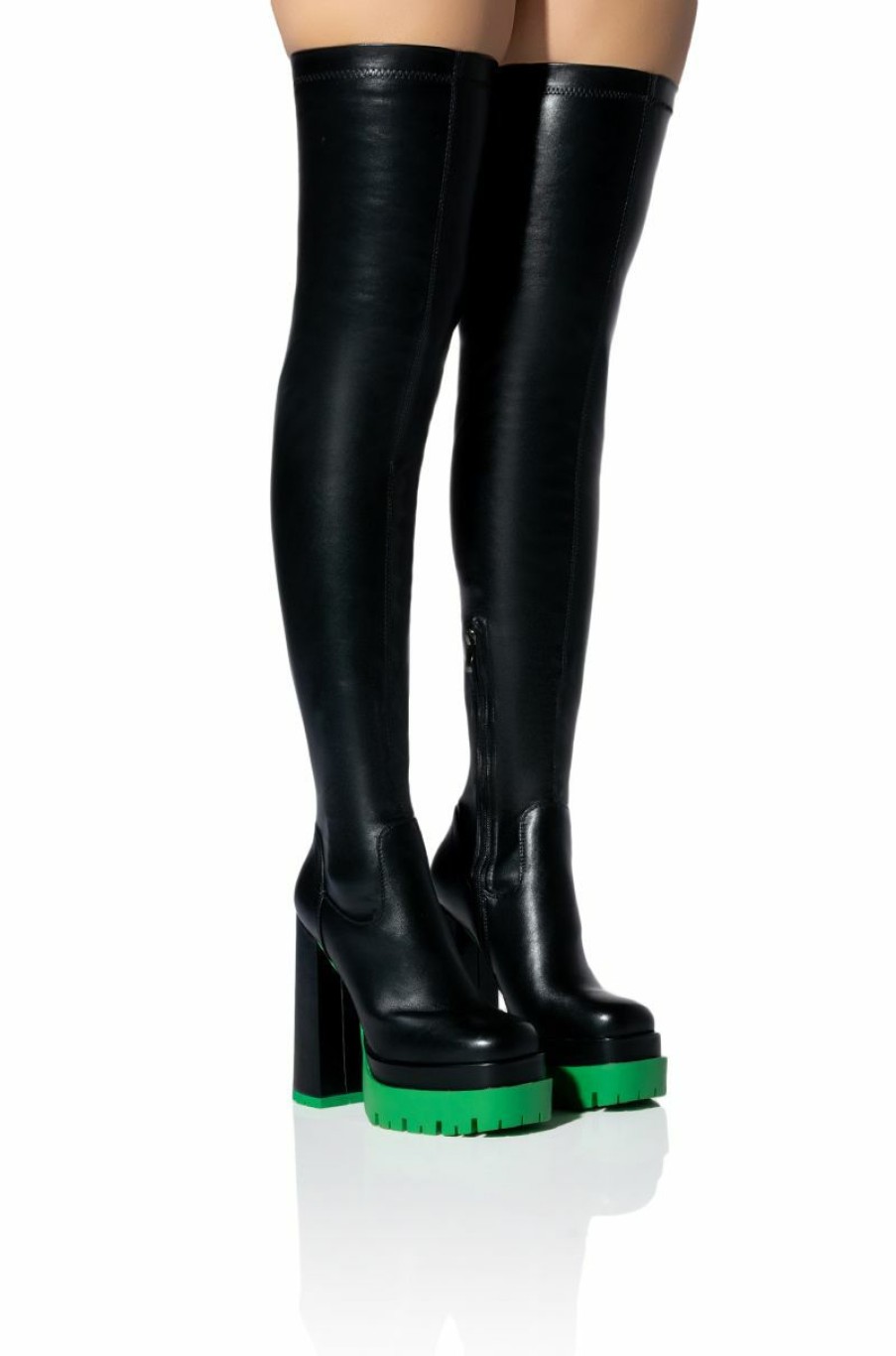 Shoes * | Azalea Wang Step Up Thigh High Faux Leather Boot In Green