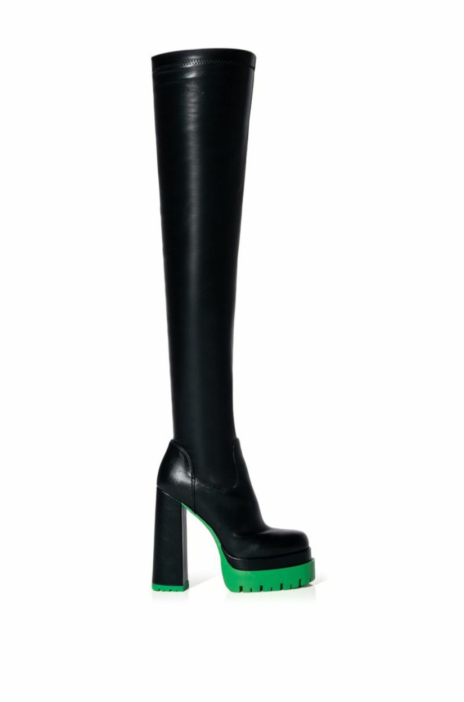 Shoes * | Azalea Wang Step Up Thigh High Faux Leather Boot In Green