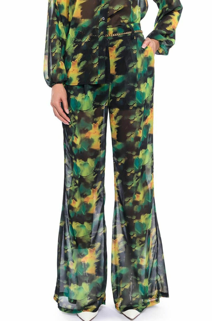 Bottoms * | Escape The Ordinary Printed Flare Trouser Green Multi