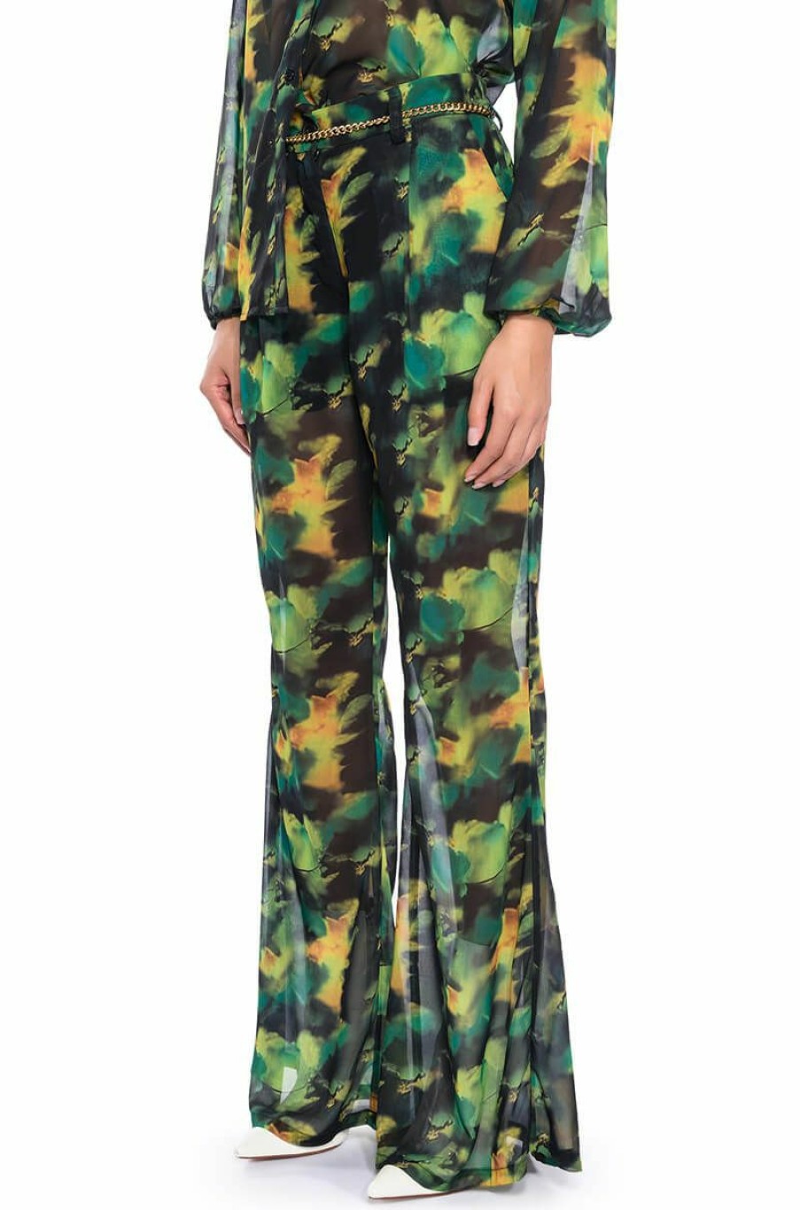 Bottoms * | Escape The Ordinary Printed Flare Trouser Green Multi