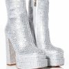 Shoes * | Azalea Wang Star Power Embellished Chunky Platform Bootie In Silver