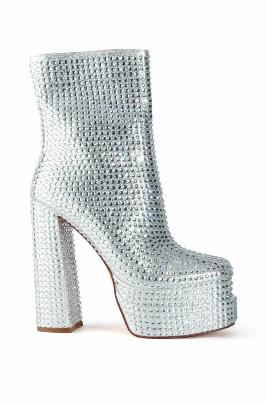 Shoes * | Azalea Wang Star Power Embellished Chunky Platform Bootie In Silver