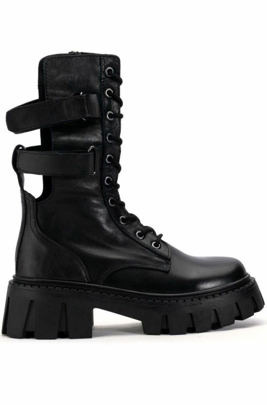 Shoes * | Genuine Leather Aspect Lace Up Bootie In Black