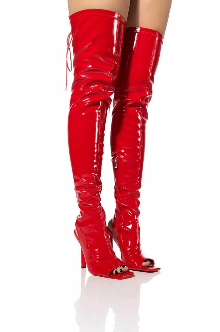 Shoes * | Azalea Wang Yori Sexy Patent Open Toe Boot In Red