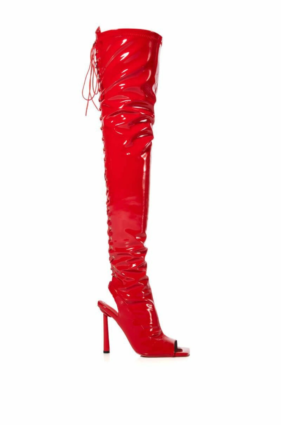 Shoes * | Azalea Wang Yori Sexy Patent Open Toe Boot In Red