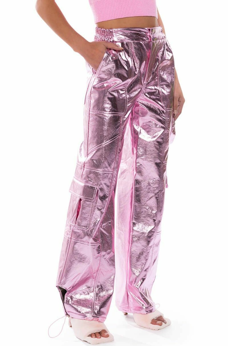 Bottoms * | Out Of This World Metallic Cargo Pants Pink