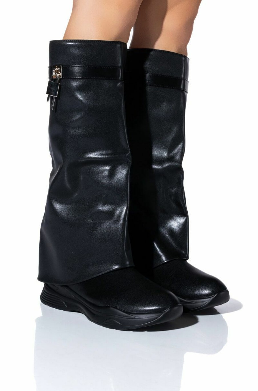 Shoes * | Triple Sec Fold Over Flat Boot In Black