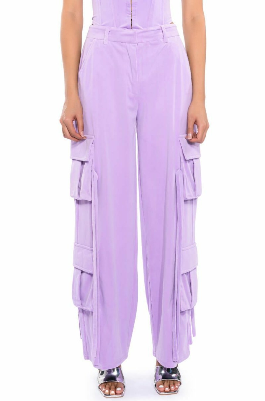 Bottoms * | Stylist Wide Leg Velvet Cargo Pants Light Purple