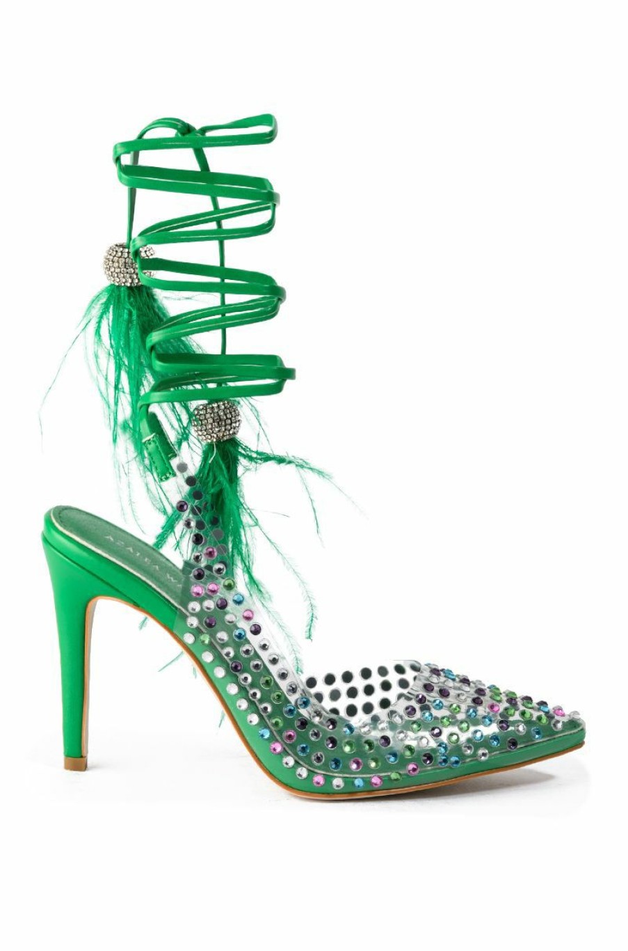 Shoes * | Azalea Wang Love You So Embellished Feather Trim Pvc Pump In Green