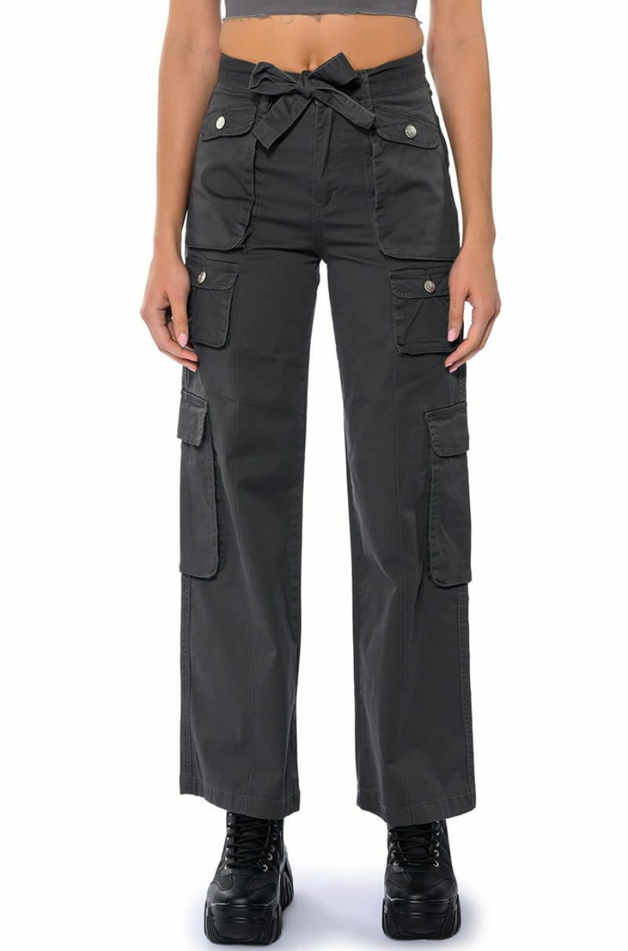 Bottoms * | Nothing About You Belted Cargo Pants Grey