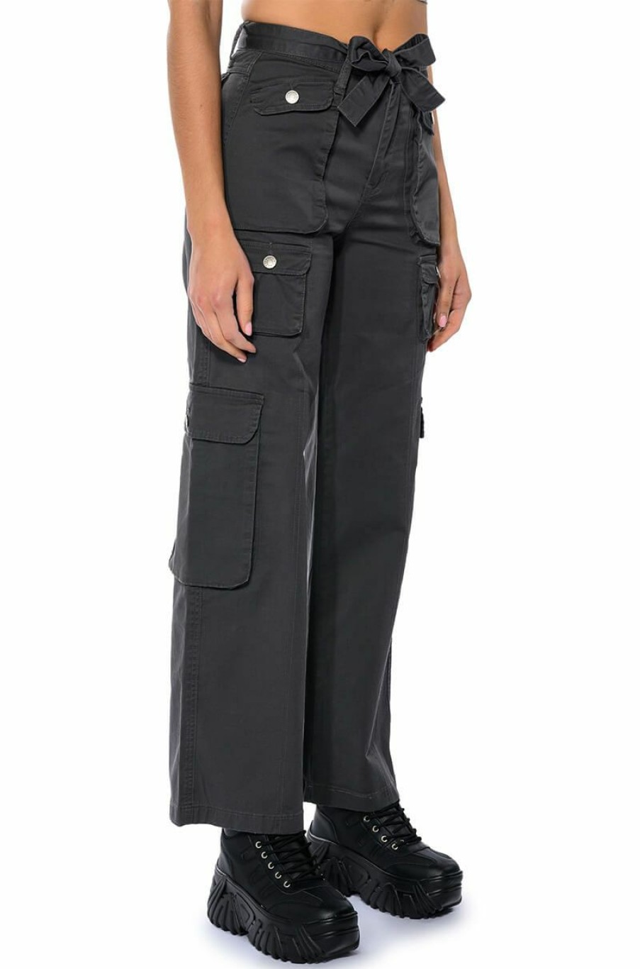 Bottoms * | Nothing About You Belted Cargo Pants Grey