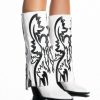 Shoes * | Azalea Wang Simply Below The Knee Western Bootie In White Black Black White